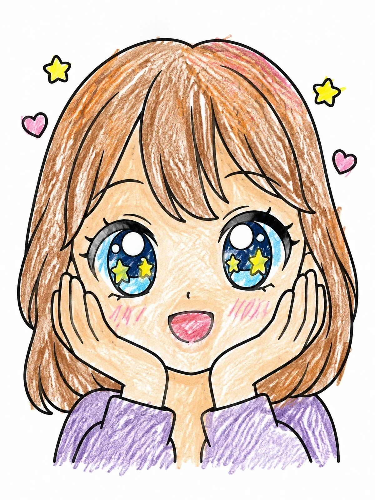 Colored example of the Cute Anime Girl With Starry Eyes coloring page