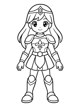 Free printable Cute Anime Girl Warrior In Armor coloring page