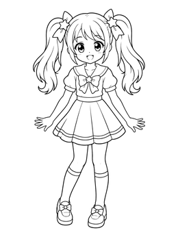 Free printable Cute Anime Girl With Pigtails coloring page