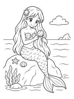 Free printable Cute Mermaid Sitting On A Rock coloring page