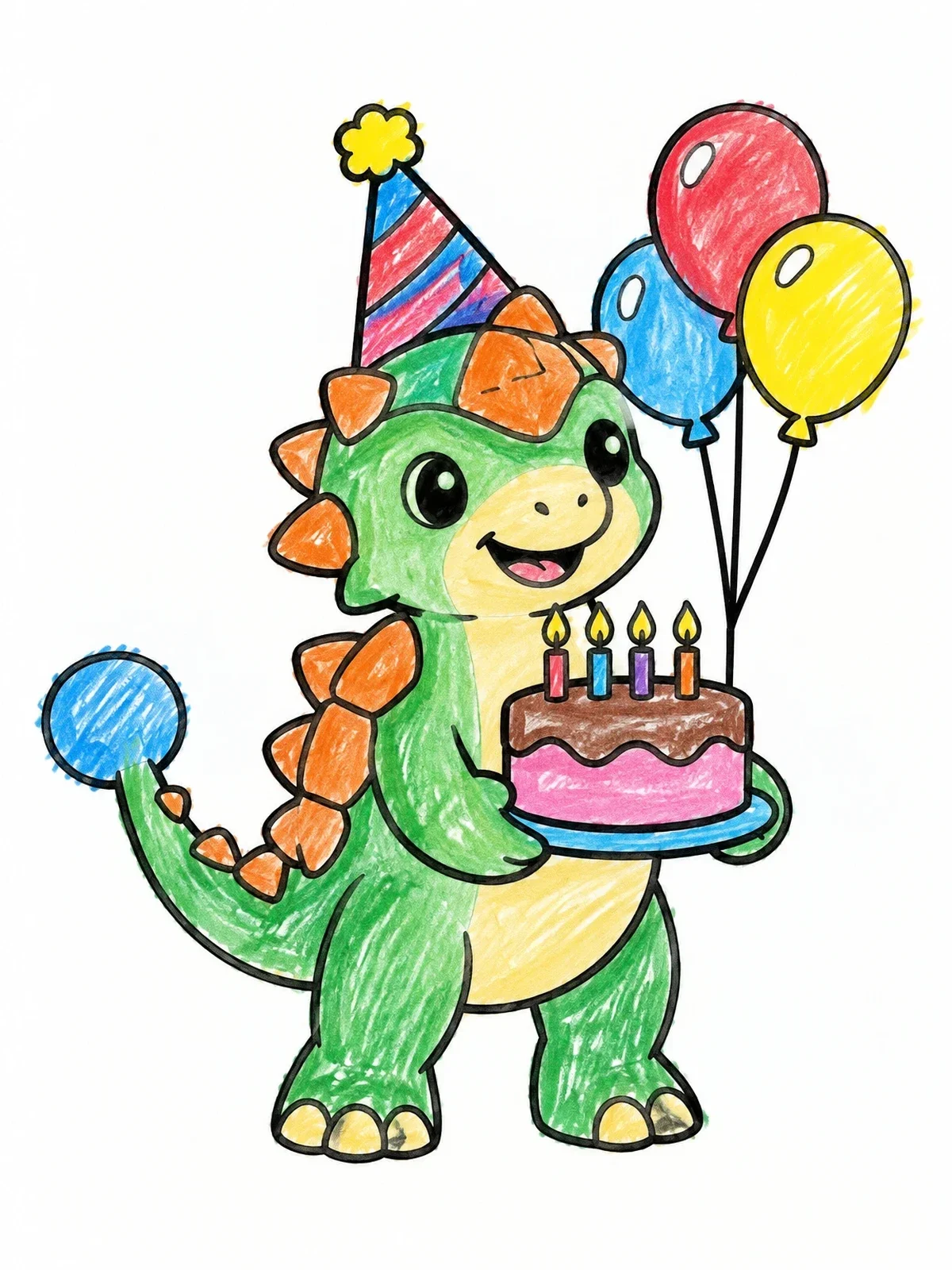 Colored example of the Cute Ankylosaurus Celebrating A Birthday coloring page