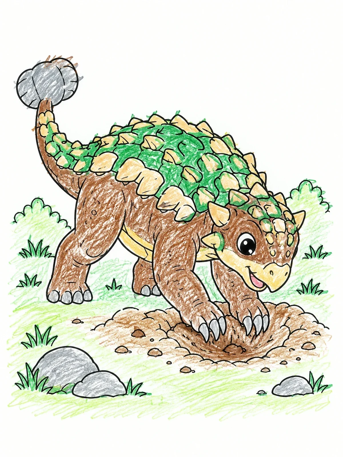 Colored example of the Cute Ankylosaurus Digging A Hollow coloring page