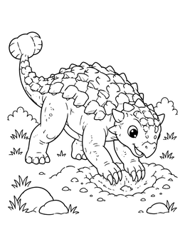 Free printable Cute Ankylosaurus Digging A Hollow coloring page