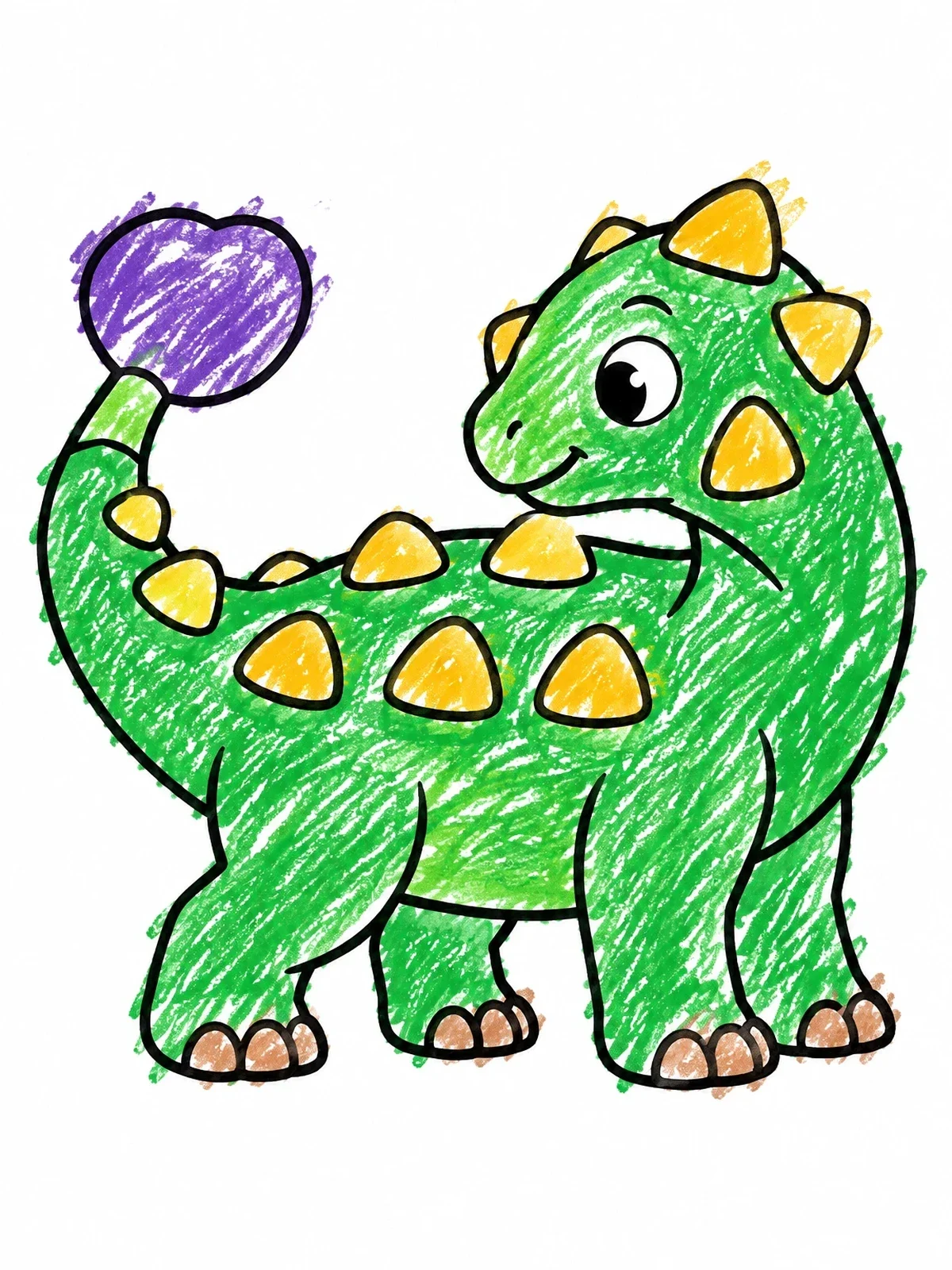 Colored example of the Cute Ankylosaurus Looking At Tail coloring page