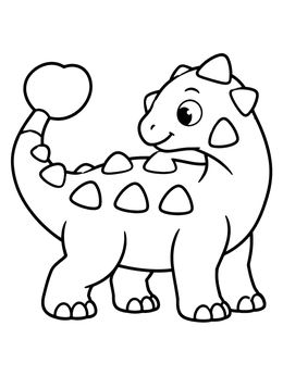 A friendly baby ankylosaurus coloring page featuring a curved tail club and smooth plates.
