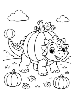 Free printable Cute Ankylosaurus Wearing A Pumpkin Costume coloring page