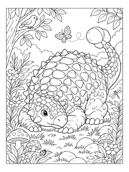 Free printable Cute Ankylosaurus Resting In Nature coloring page