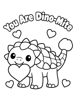 Free printable Cute Ankylosaurus Valentine Dinosaur coloring page