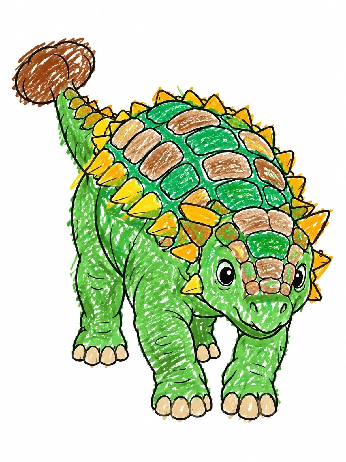 Colored example of the Cute Ankylosaurus Walking Forward coloring page