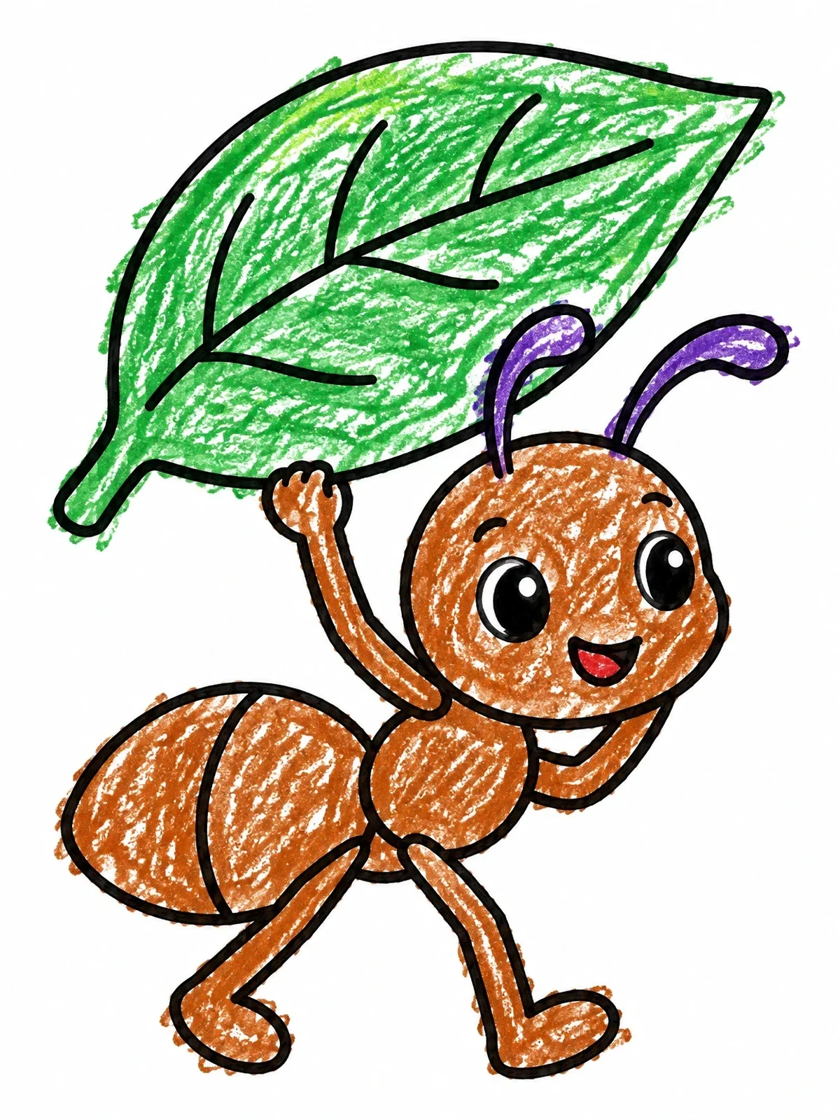 Colored example of the Cute Ant Carrying A Big Leaf coloring page