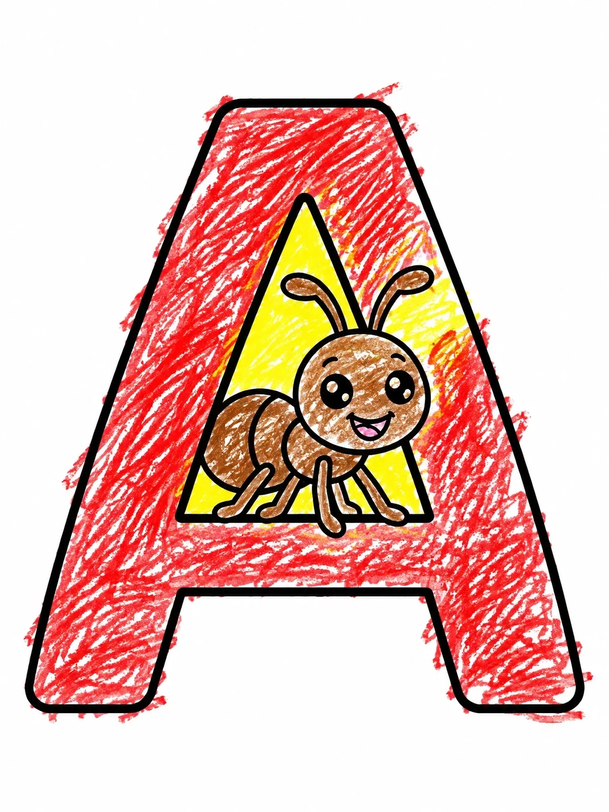 Colored example of the Cute Ant In Letter A coloring page
