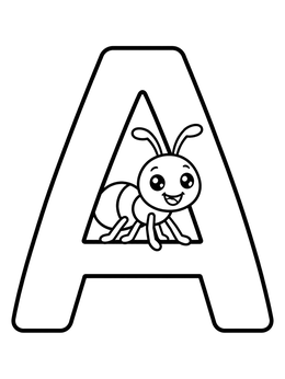 Free printable Cute Ant In Letter A coloring page