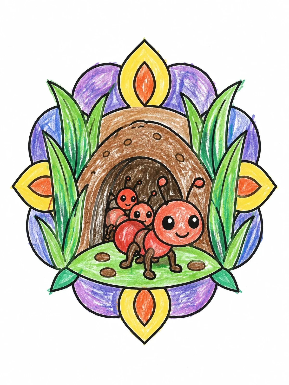 Colored example of the Cute Ants At The Anthill Entrance coloring page