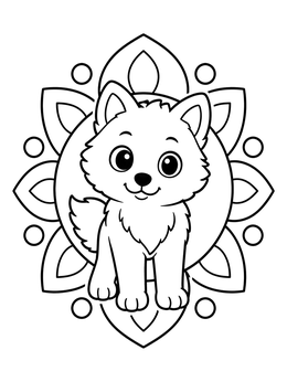 Free printable Cute Arctic Wolf Pup Mandala coloring page