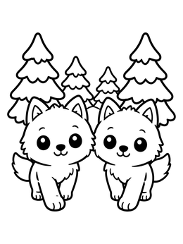 Free printable Cute Arctic Wolf Pups In Forest coloring page