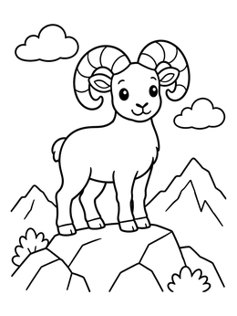 Free printable Cute Aries Ram On Mountain Peak coloring page