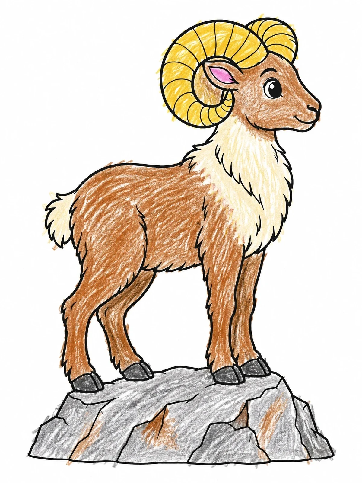 Colored example of the Cute Aries Ram On Rock coloring page