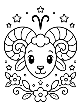 Free printable Cute Aries Ram With Stars coloring page