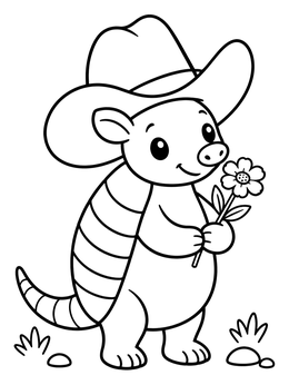 Free printable Cute Armadillo In Cowboy Hat coloring page