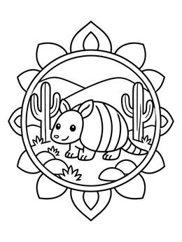 Free printable Cute Armadillo In A Desert Frame coloring page