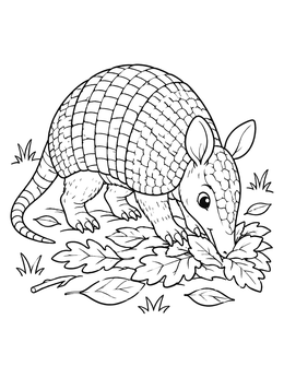 Free printable Cute Armadillo Sniffing Leaves coloring page
