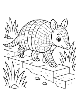 Free printable Cute Armadillo Walking On Stone Steps coloring page