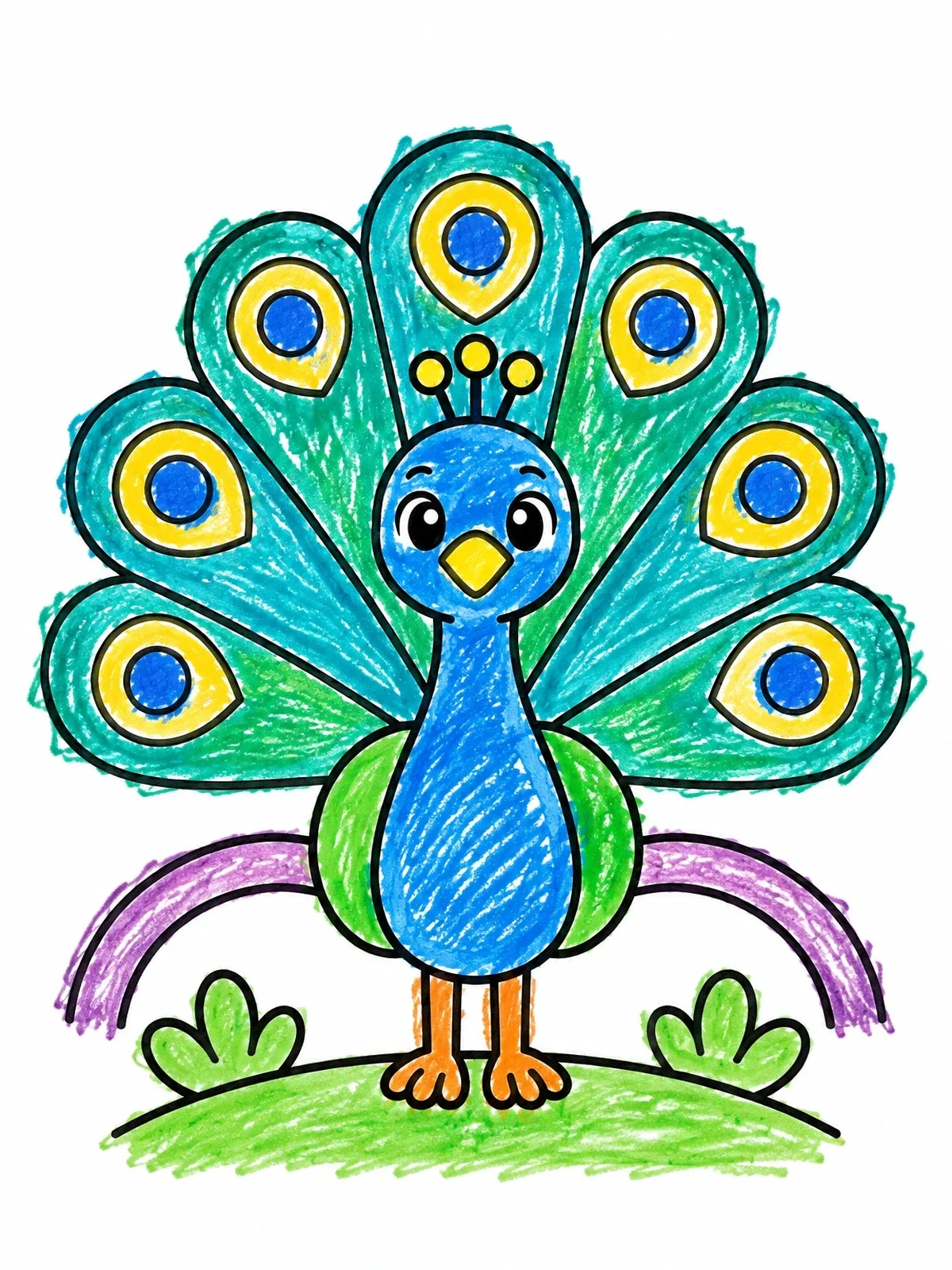 Colored example of the Cute Art Deco Stylized Peacock coloring page