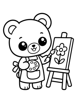 Free printable Cute Artist Bear Cub Painting coloring page