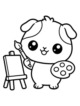 Free printable Cute Artist Guinea Pig At Easel coloring page