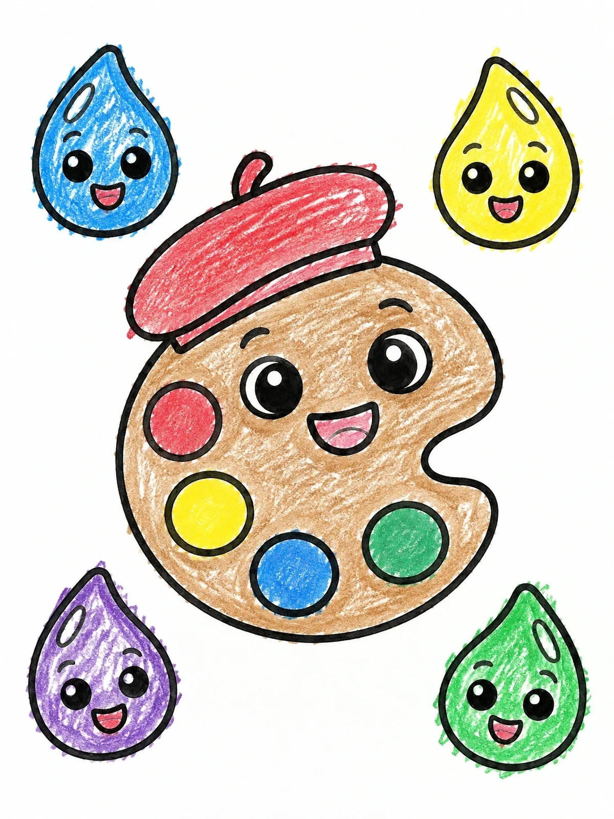Colored example of the Cute Artist Paint Palette With Beret coloring page