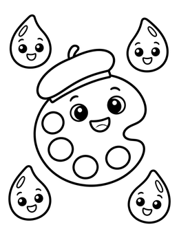 Free printable Cute Artist Paint Palette With Beret coloring page