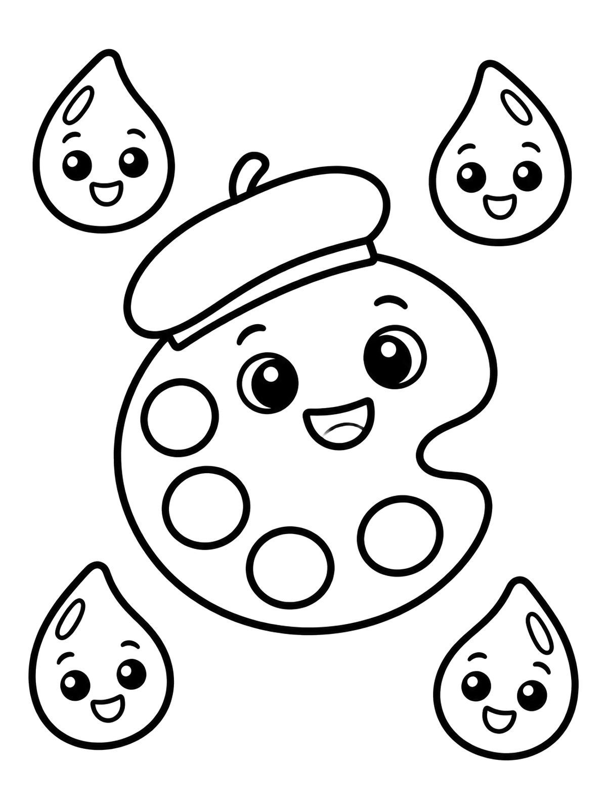 Cute Artist Paint Palette With Beret Coloring Page
