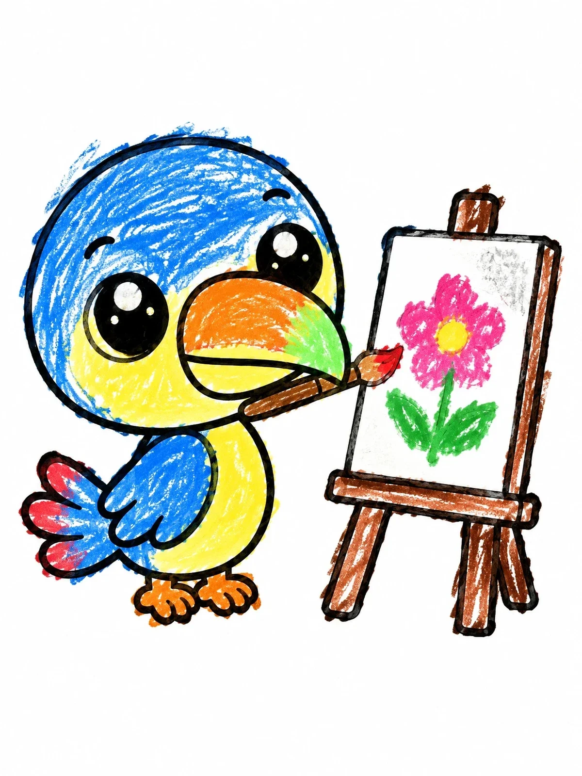 Colored example of the Cute Artist Toucan At The Easel coloring page