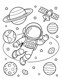 Free printable Cute Astronaut Floating In Space coloring page