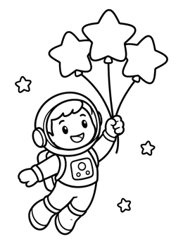 Free printable Cute Astronaut Floating With Star Balloons coloring page