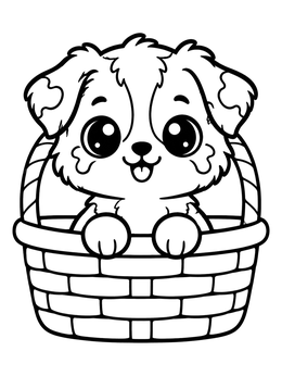 Free printable Cute Australian Shepherd Puppy In Basket coloring page