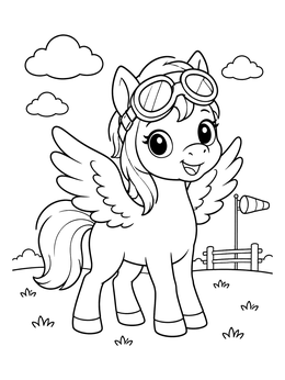 Free printable Cute Aviator Pegasus With Goggles coloring page