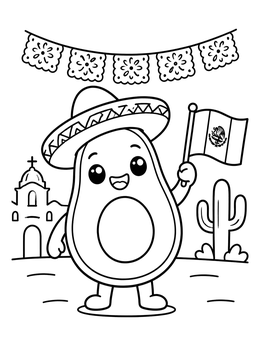 Free printable Cute Avocado Celebrating Cinco De Mayo coloring page