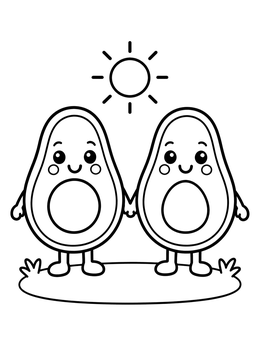 Free printable Cute Avocado Friends Holding Hands coloring page