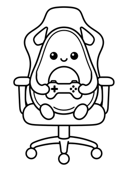 Free printable Cute Avocado Gamer In Chair coloring page