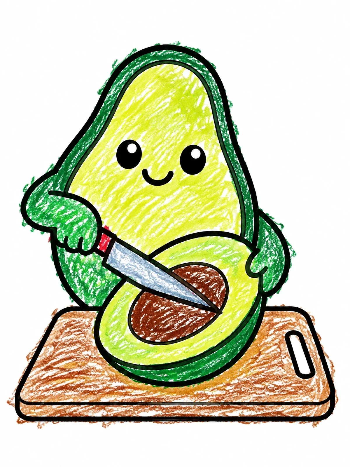 Colored example of the Cute Avocado Slicing Fruit coloring page