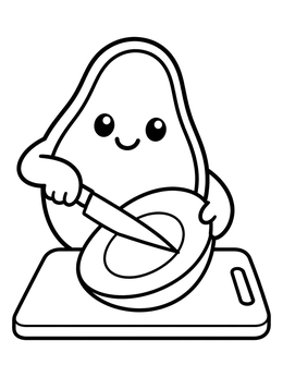 Free printable Cute Avocado Slicing Fruit coloring page