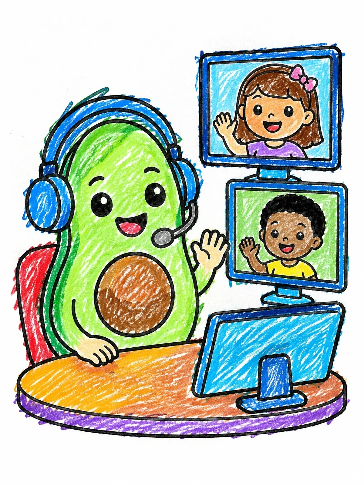 Colored example of the Avocado On A Video Call coloring page
