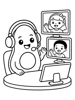 Free printable Avocado On A Video Call coloring page