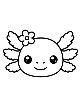 Free printable Cute Axolotl Face With Flower coloring page