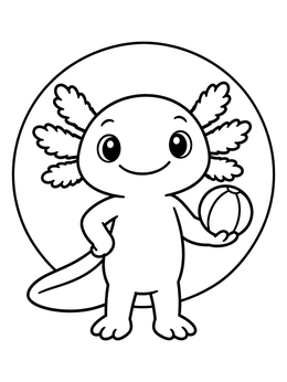 Free printable Cute Axolotl With Beach Ball coloring page