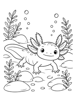 Free printable Cute Axolotl On The Lake Bed coloring page