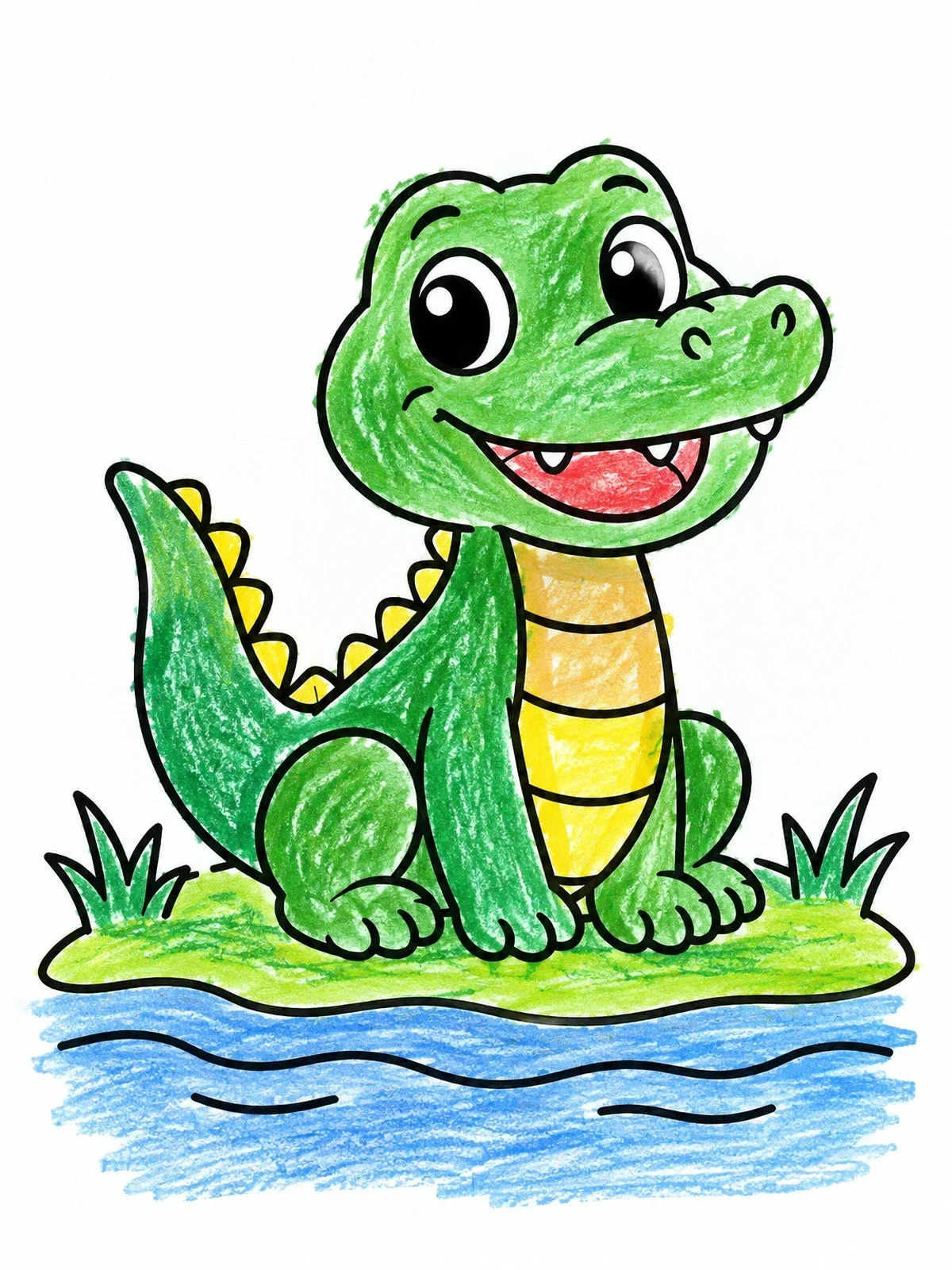 Colored example of the Cute Baby Alligator By The Water coloring page