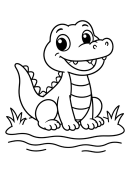 Free printable Cute Baby Alligator By The Water coloring page
