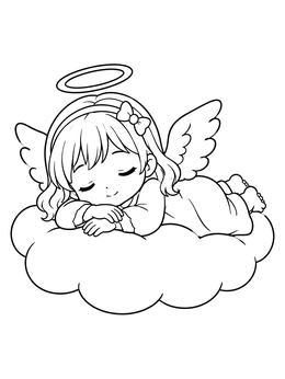 Free printable Cute Baby Angel Sleeping On Cloud coloring page